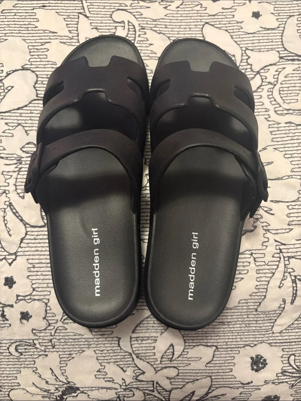 Madden Girl Black Double-Strap Slide Sandals